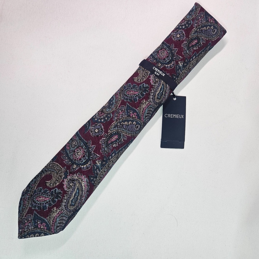 New Cremieux Slim Wool Silk Made in Italy Tie Men Paisley 3"x‎ 58"